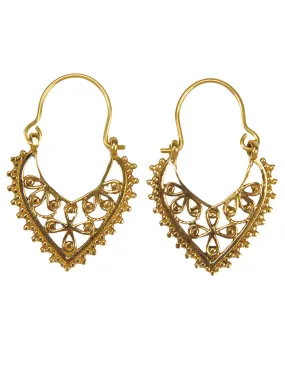 Ethnic Teardrop Hoop Earrings Gold