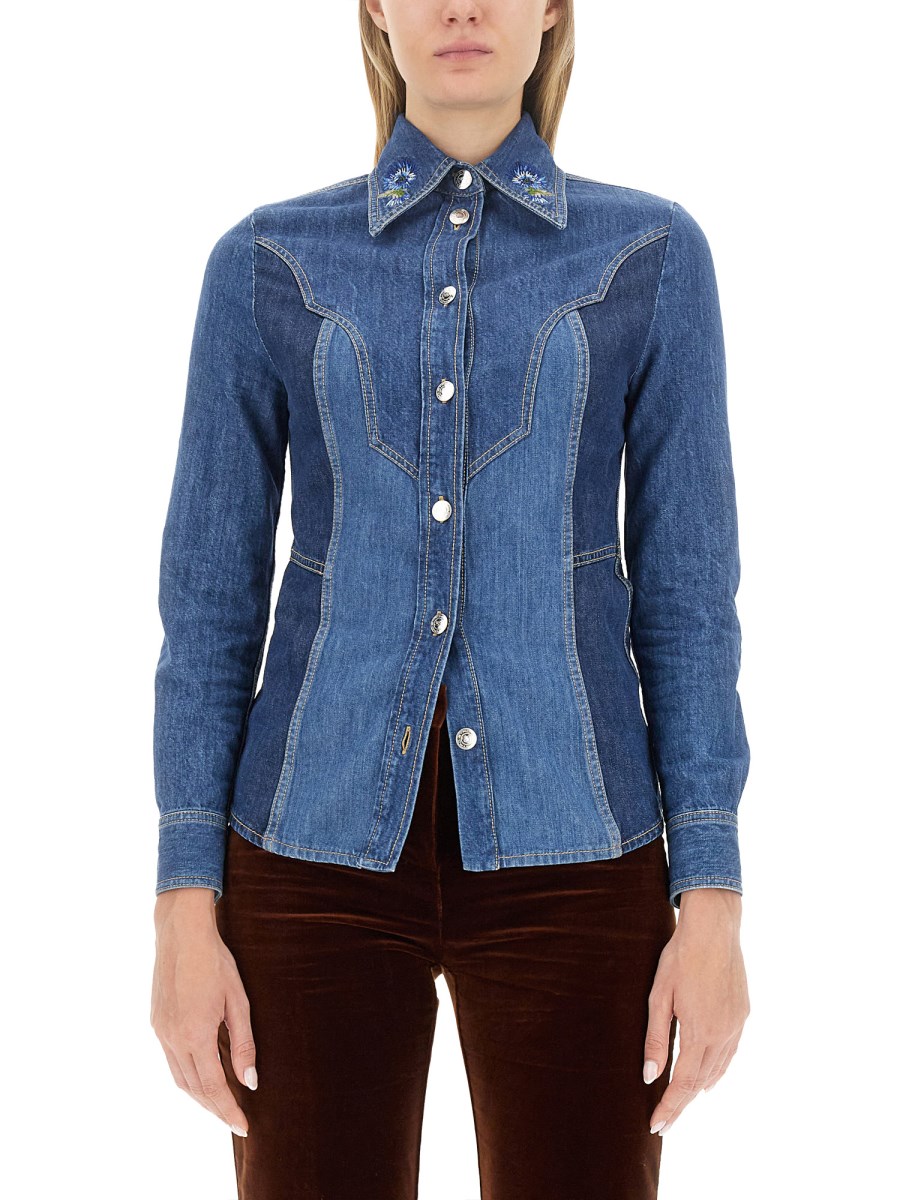 ETRO    SLIM FIT COTTON DENIM SHIRT