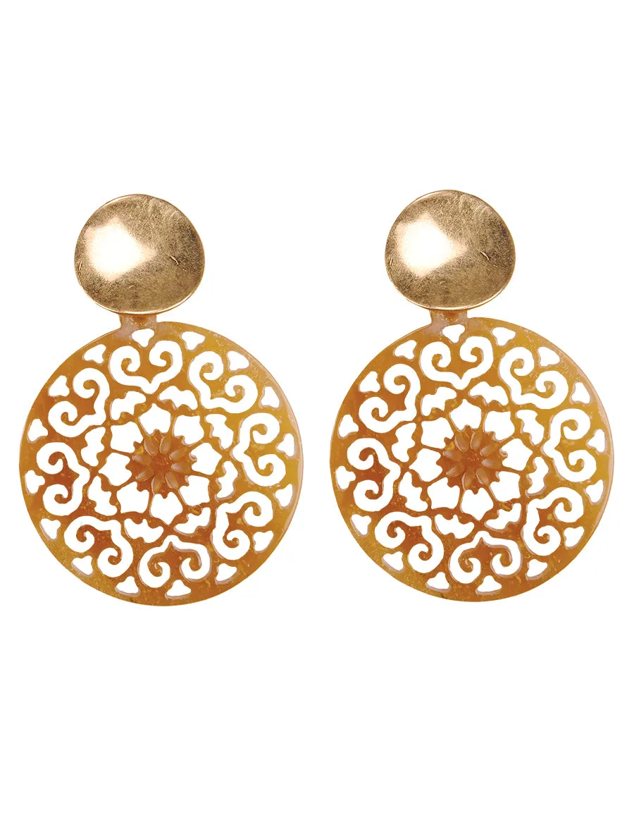 Filigree Resin Discs Drop Post Earrings