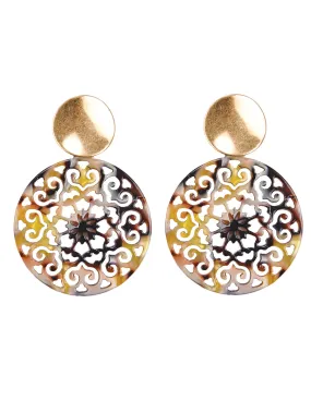 Filigree Resin Discs Drop Post Earrings