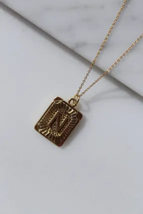 Gold Rectangle Block Letter Necklace