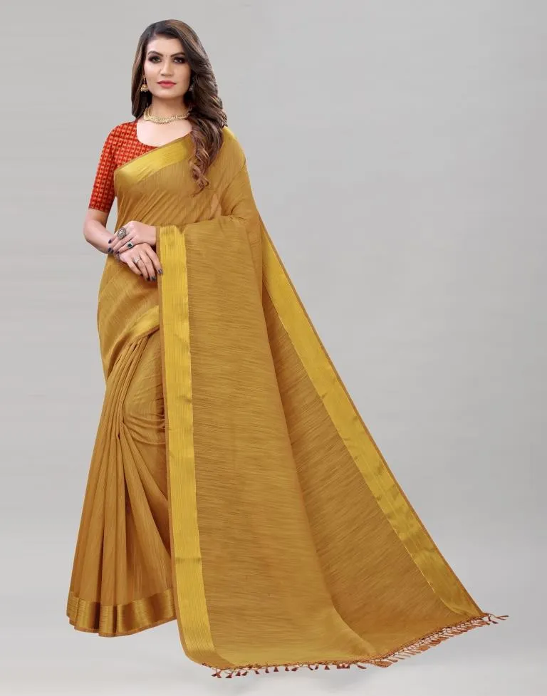 Golden Orange Cotton Saree