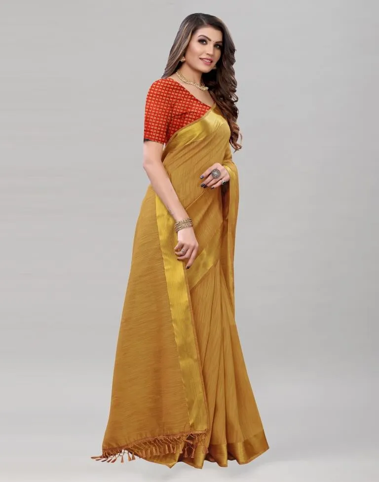 Golden Orange Cotton Saree