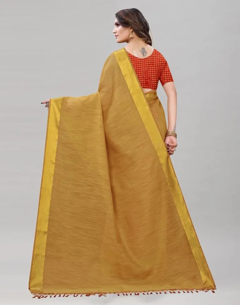 Golden Orange Cotton Saree