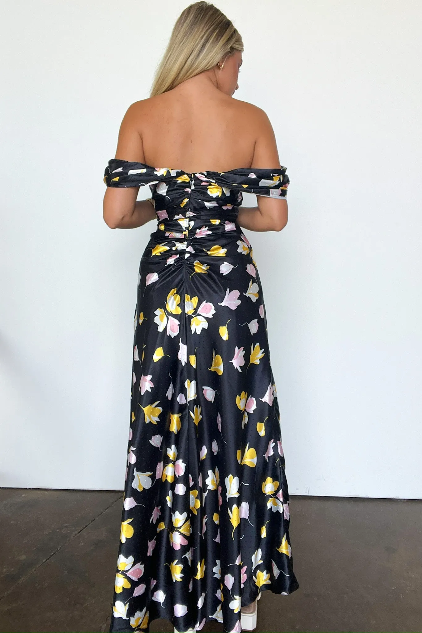 Gorgeous Purpose Floral Ruched Slit Maxi Dress