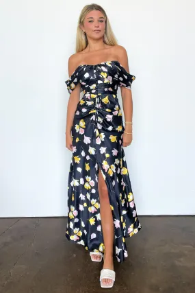 Gorgeous Purpose Floral Ruched Slit Maxi Dress