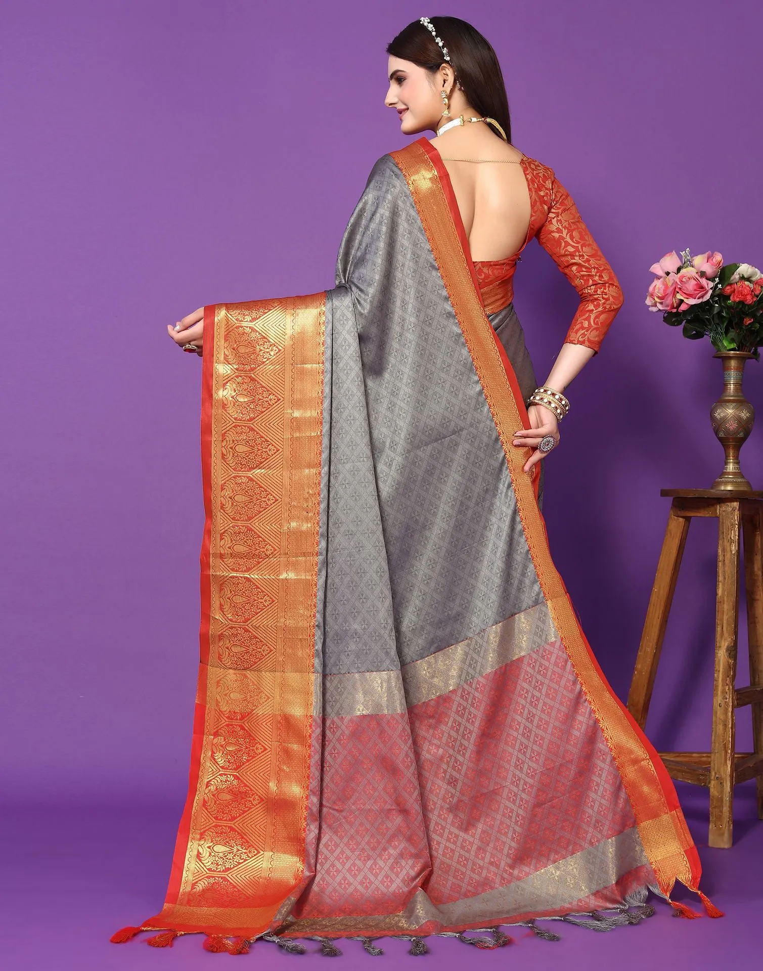 Grey Cotton Saree