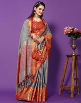 Grey Cotton Saree