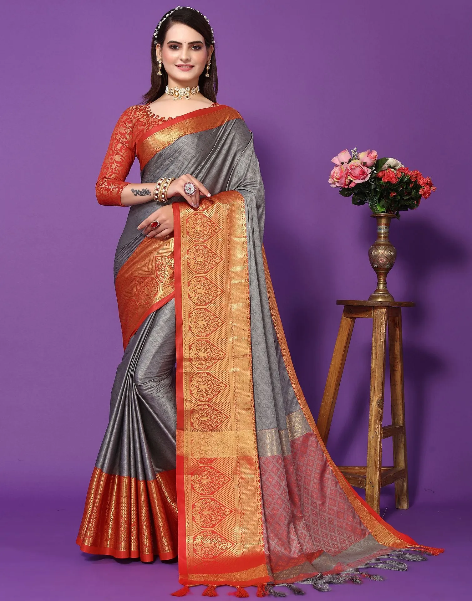 Grey Cotton Saree