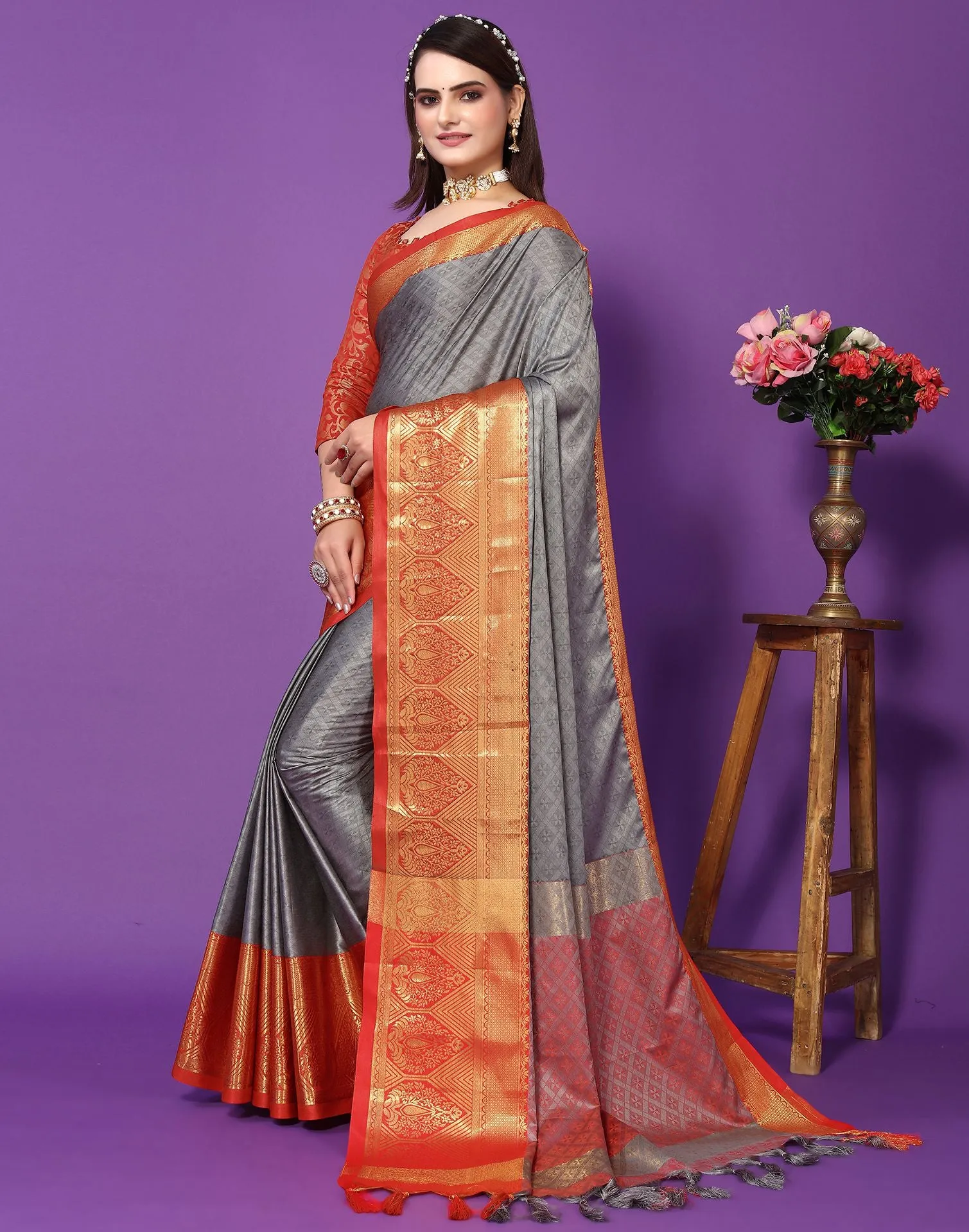 Grey Cotton Saree