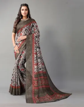 Grey Printed Cotton Saree