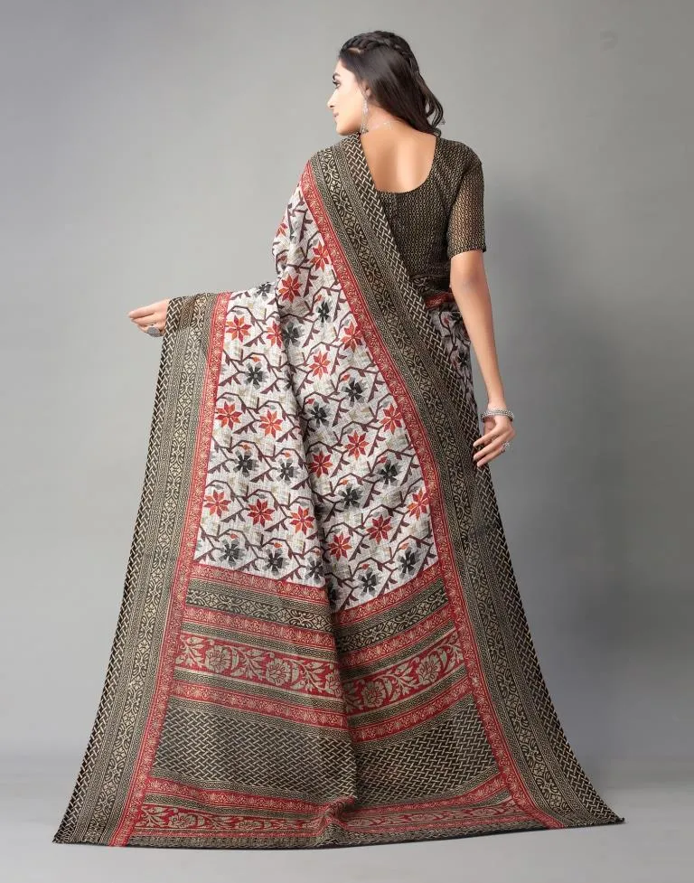 Grey Printed Cotton Saree