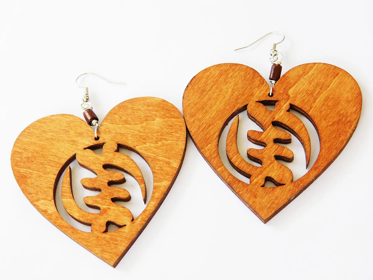 Gye Earrings Gye Nyame Jewelry Wooden Heart Handmade