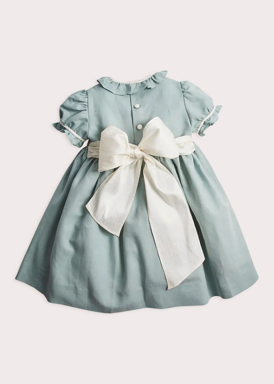 Handsmocked Flower Girl Occasion Dress in Teal & Ivory (12mths-8yrs)