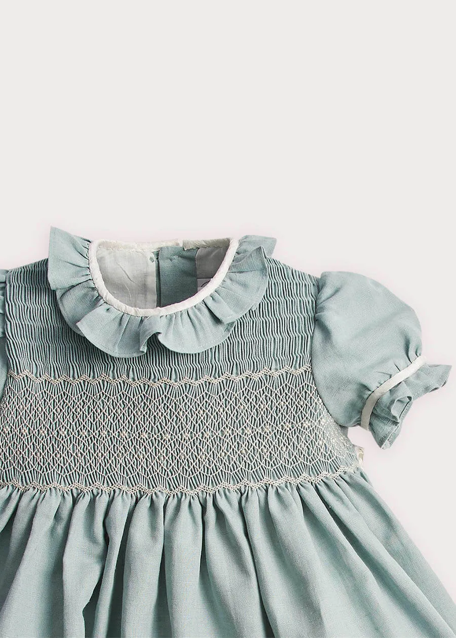 Handsmocked Flower Girl Occasion Dress in Teal & Ivory (12mths-8yrs)