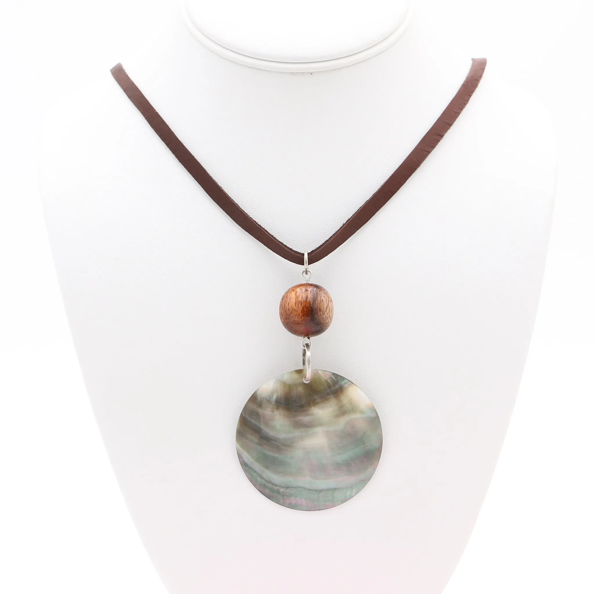 Hawaiian Koa Bead and Black Mother of Pearl Pendant