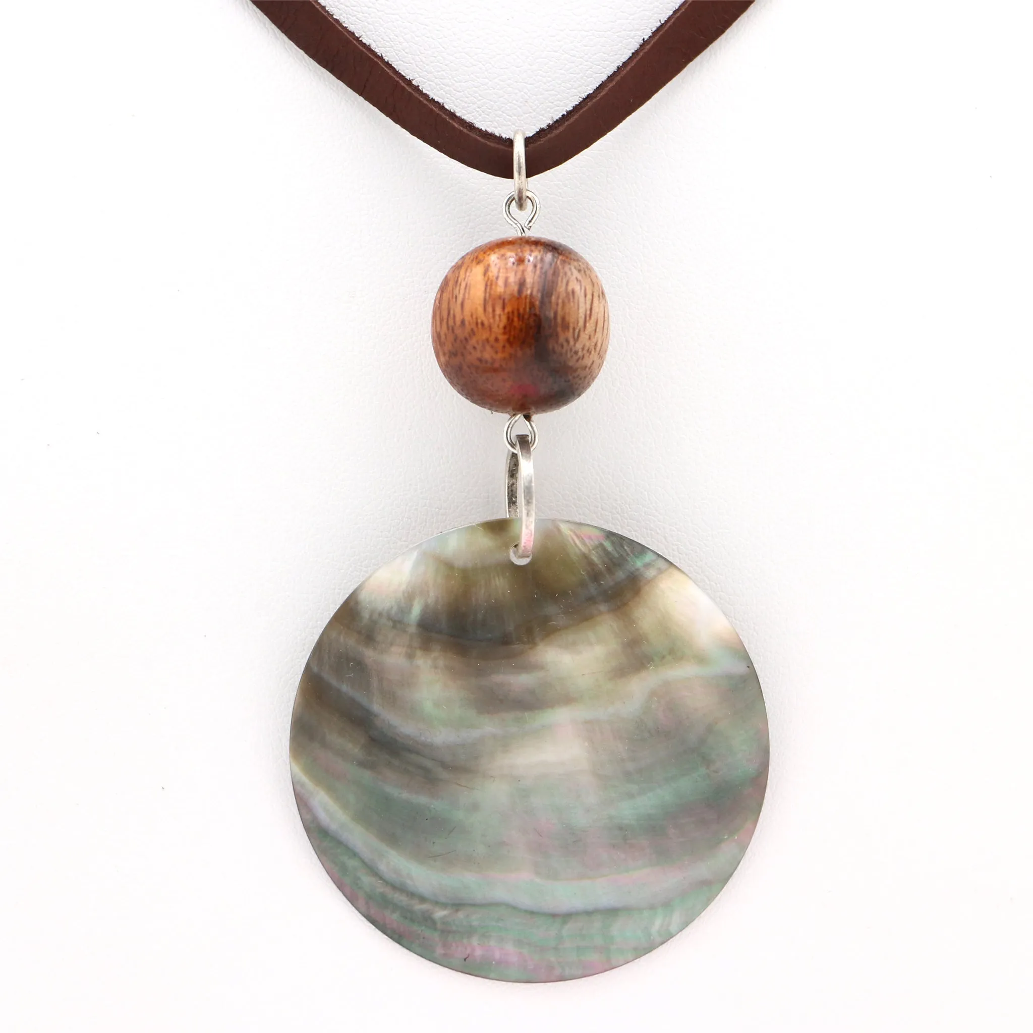 Hawaiian Koa Bead and Black Mother of Pearl Pendant