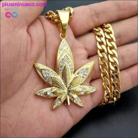 Hemp Leaf Pendant Necklaces For Men Gold Color Stainless