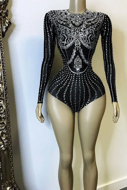 Hot Legs Diamante Bodysuit Set