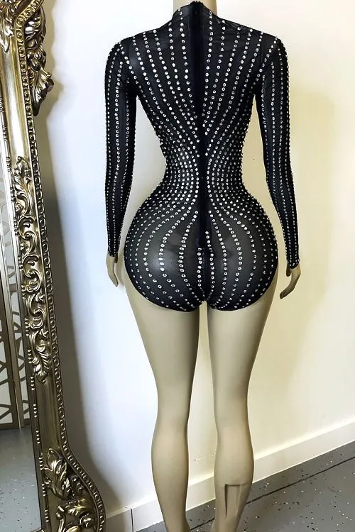 Hot Legs Diamante Bodysuit Set