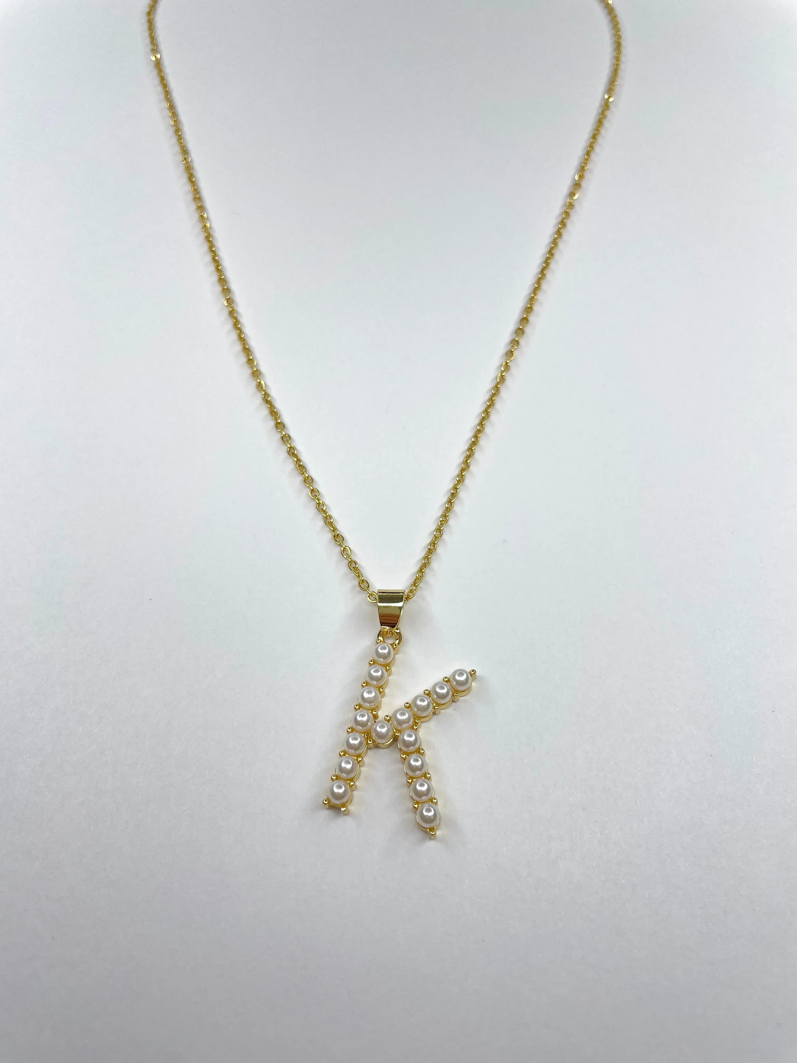 Large Pearl Gold Initial Necklace