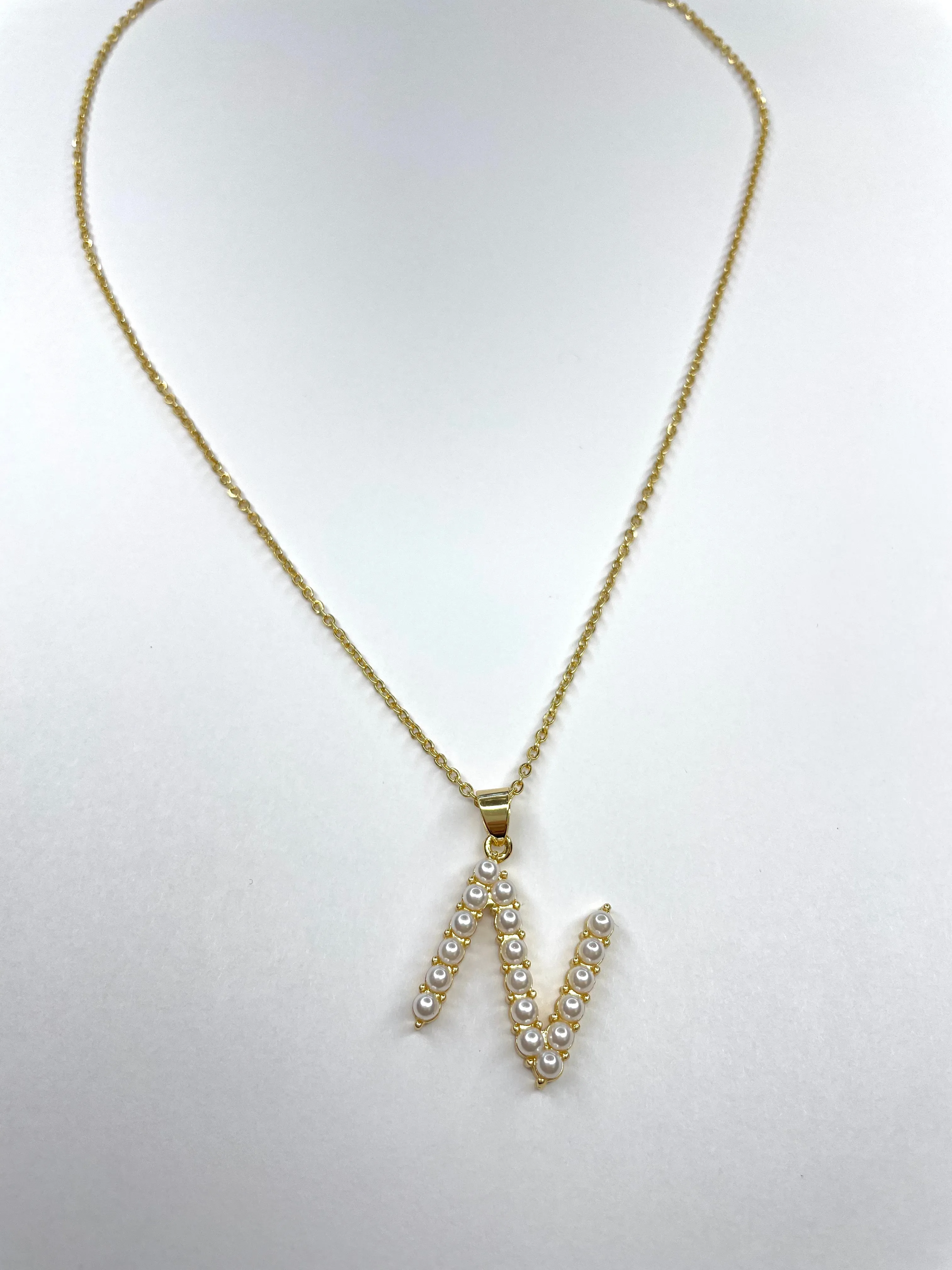 Large Pearl Gold Initial Necklace