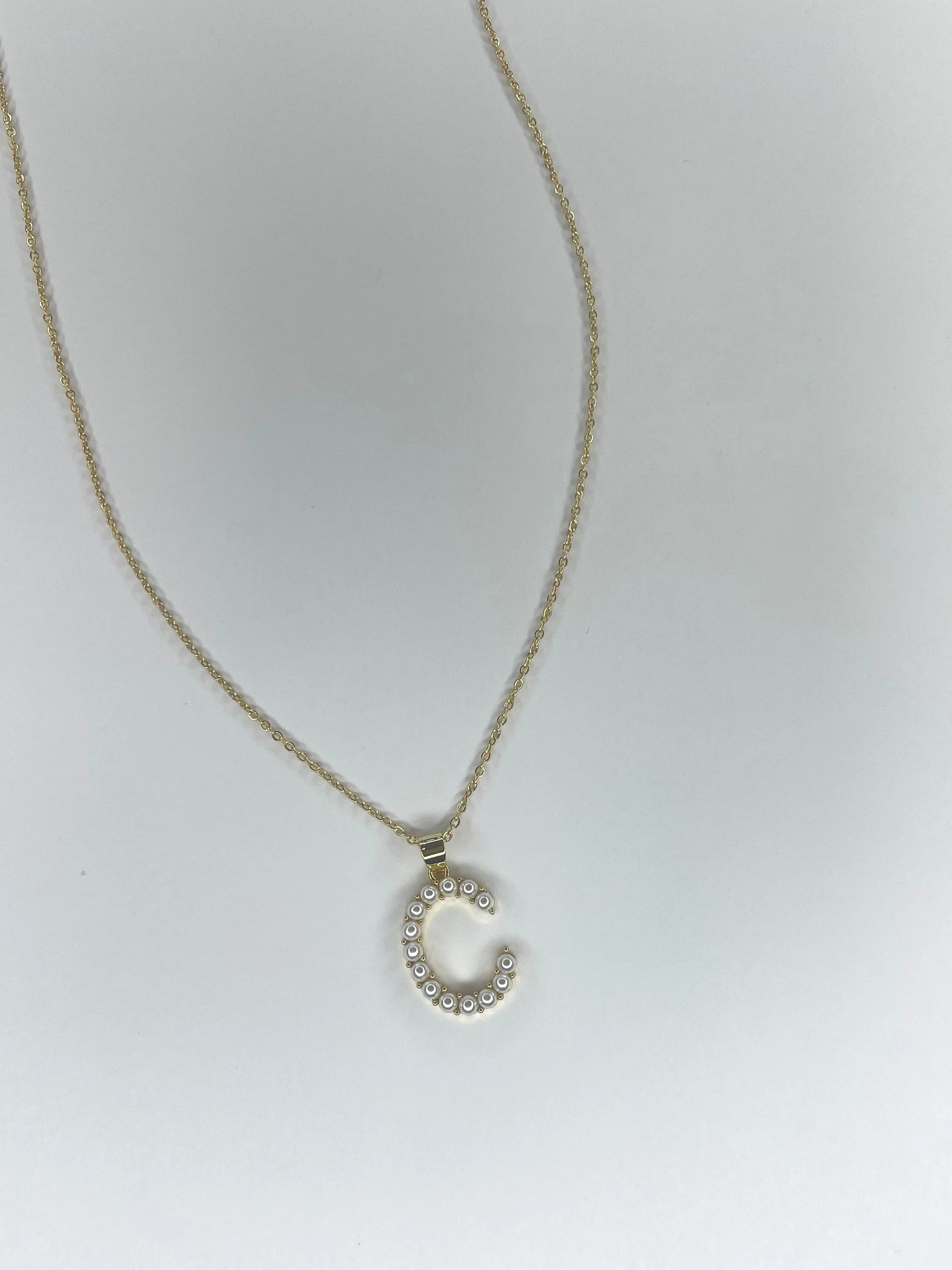 Large Pearl Gold Initial Necklace