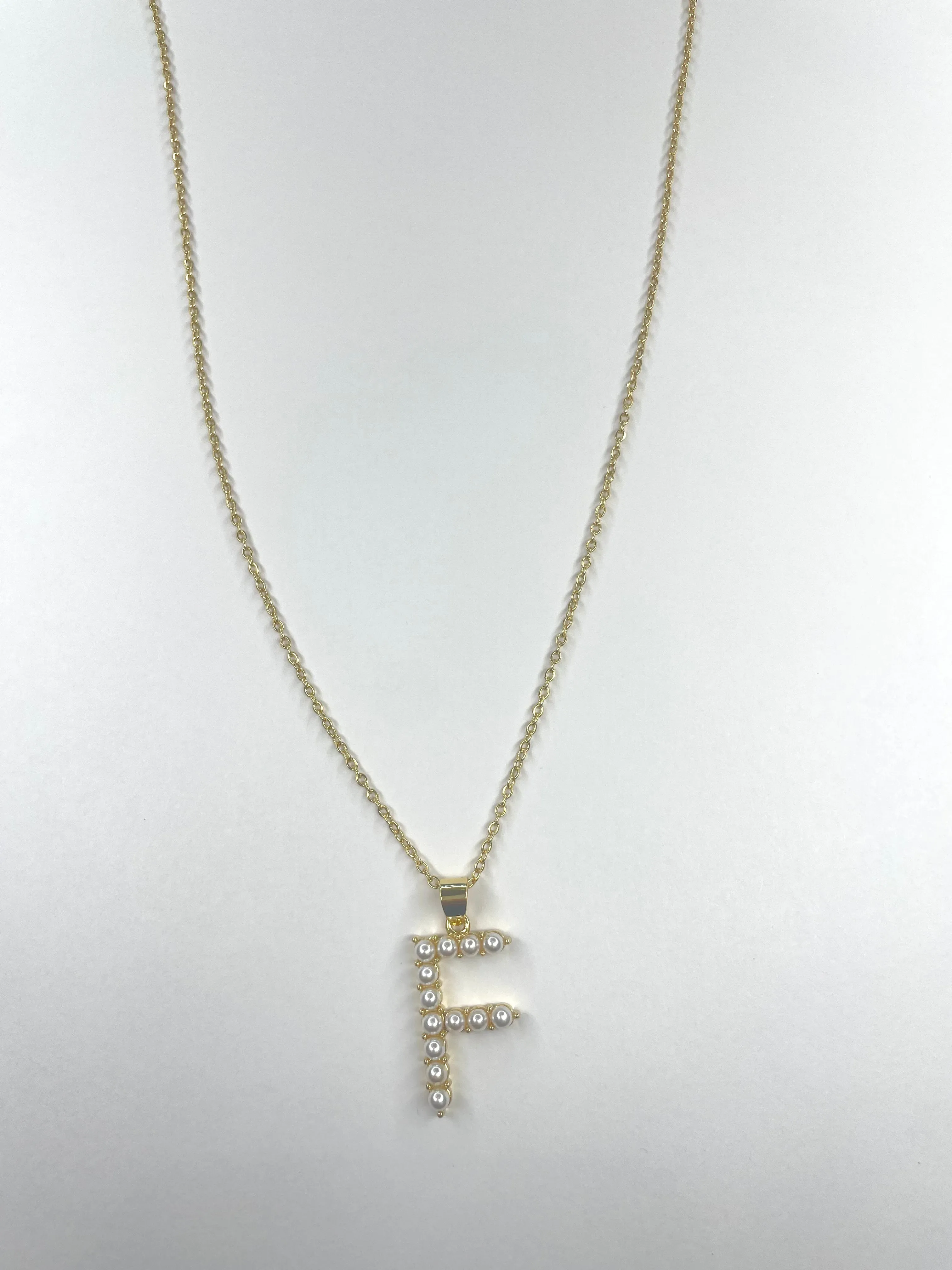 Large Pearl Gold Initial Necklace