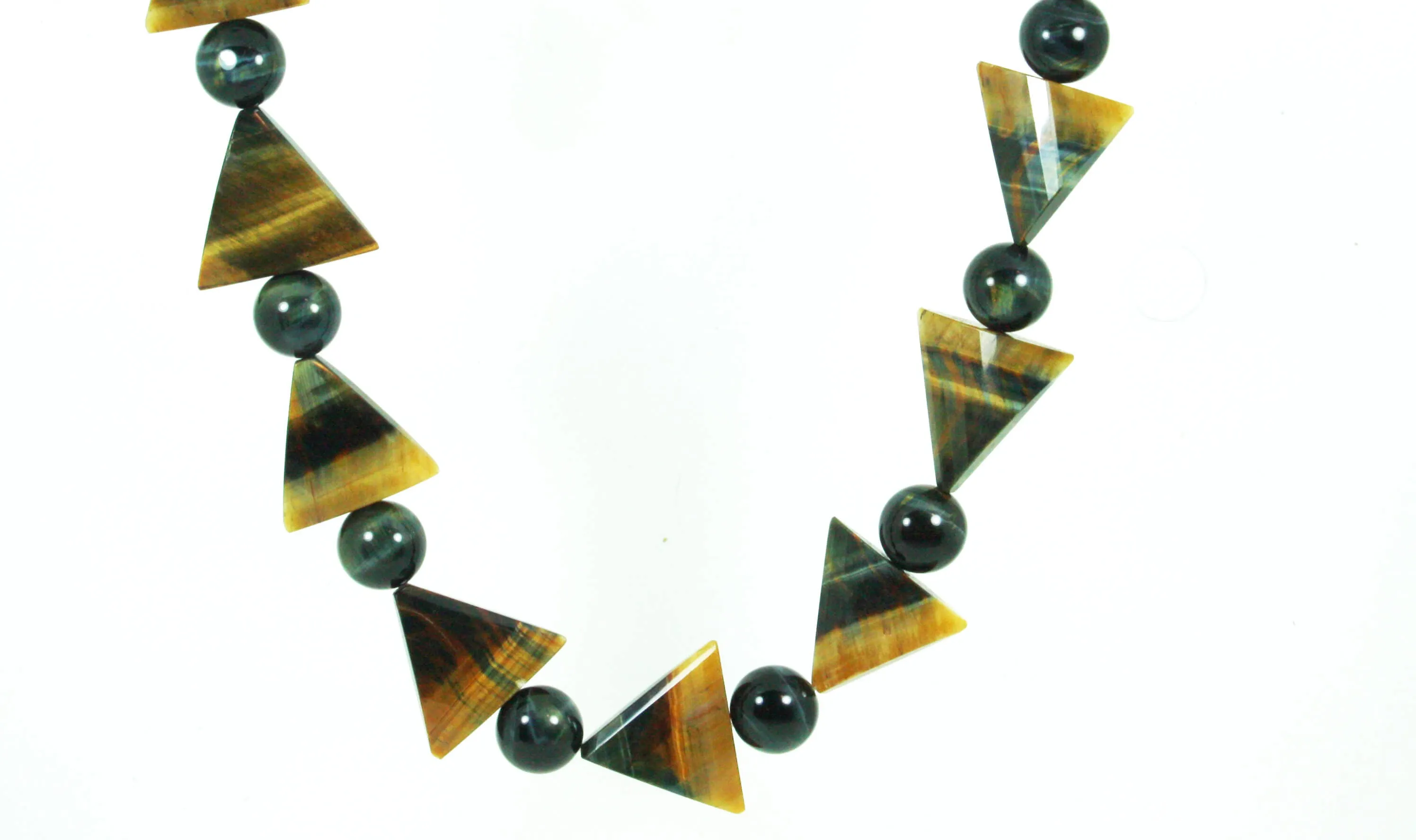 Large Tribal Necklace - Chiefs Amulet - Large Blue/Yellow Triangle Facets - 16mm Hawks Eye