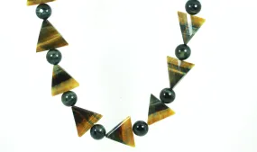 Large Tribal Necklace - Chiefs Amulet - Large Blue/Yellow Triangle Facets - 16mm Hawks Eye