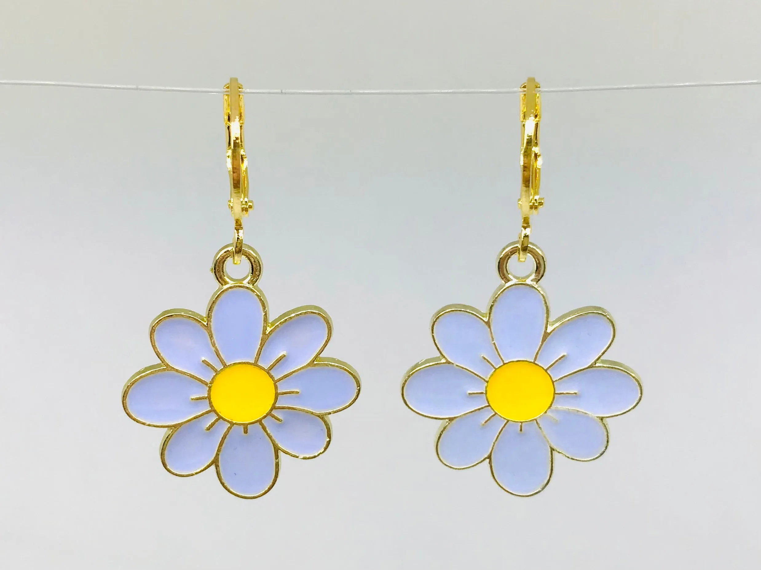 Lavender Cherry Blossom Daisy Flower Huggies Earrings