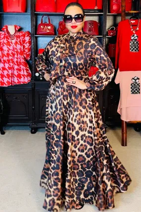 Leopard Animal Print Necktie Maxi Dress