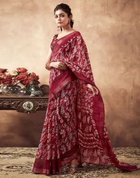 Maroon Printed Cotton Saree