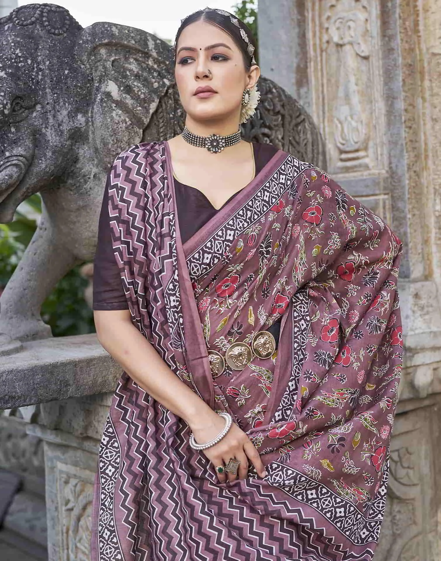 Mauve Printed Cotton Saree