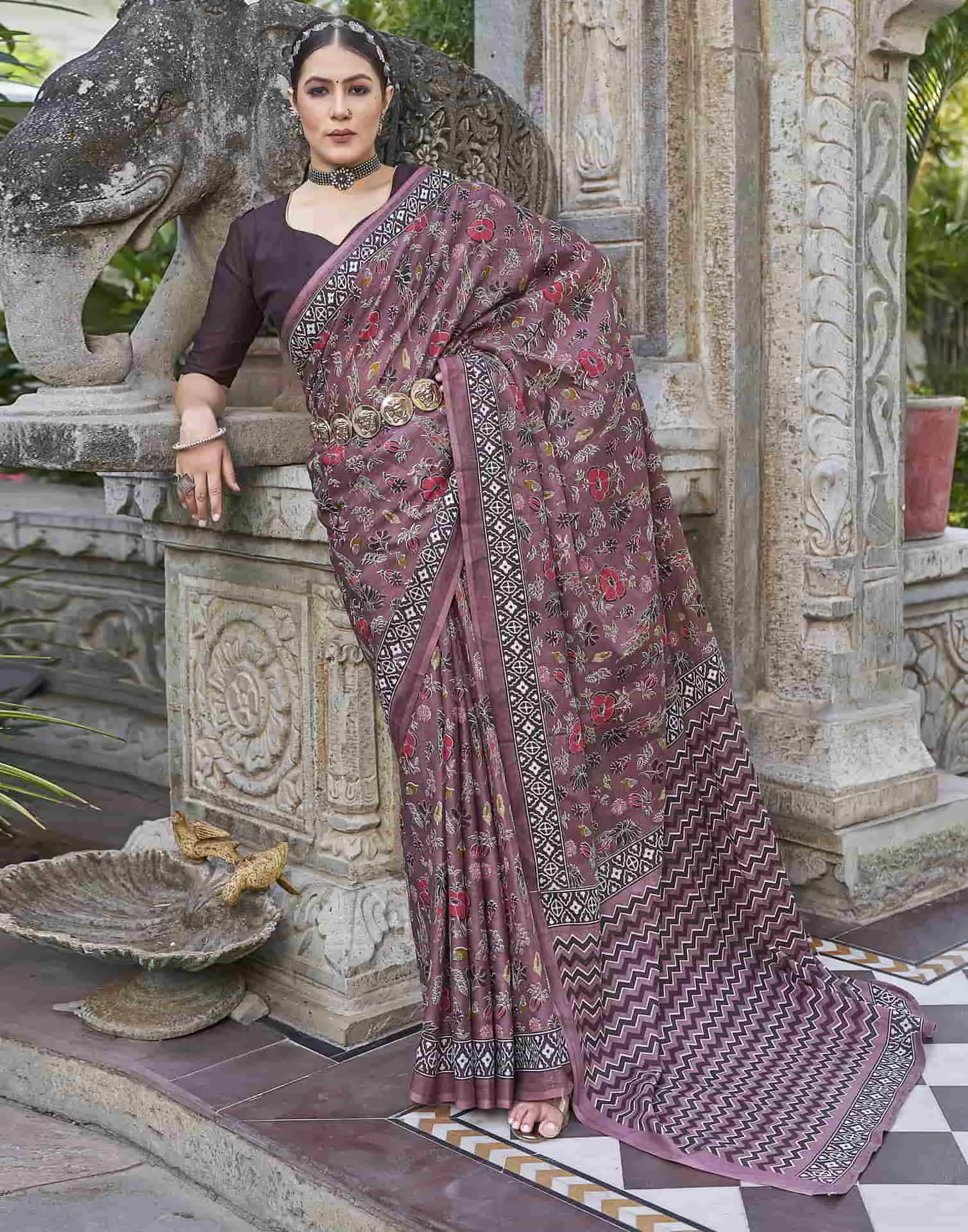 Mauve Printed Cotton Saree