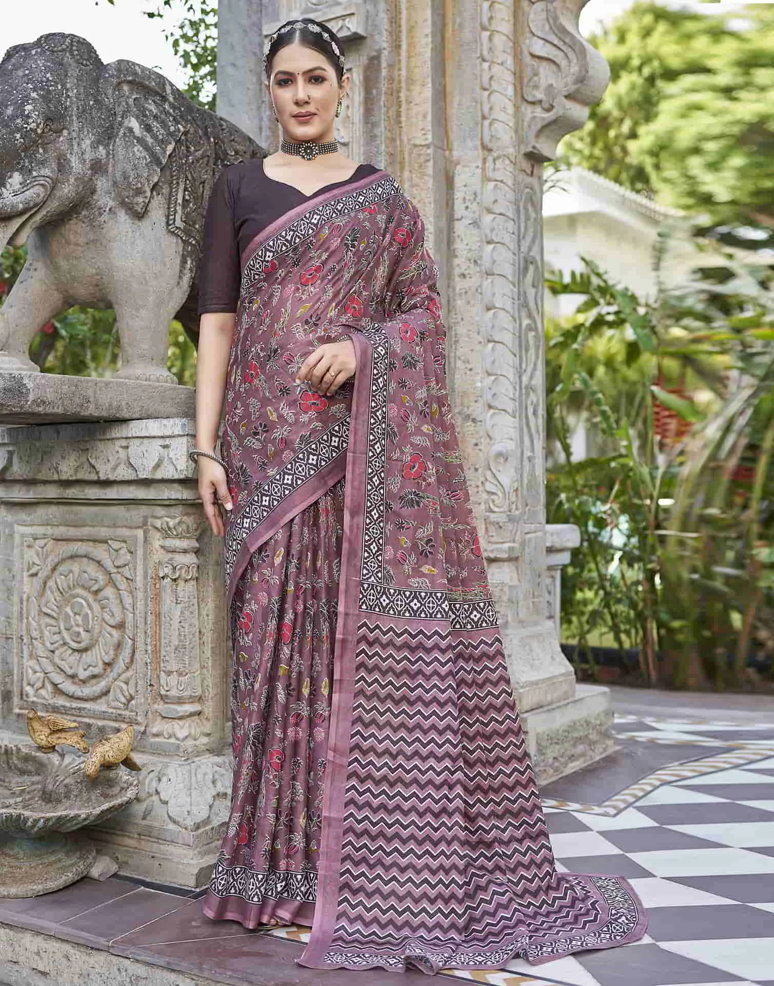 Mauve Printed Cotton Saree