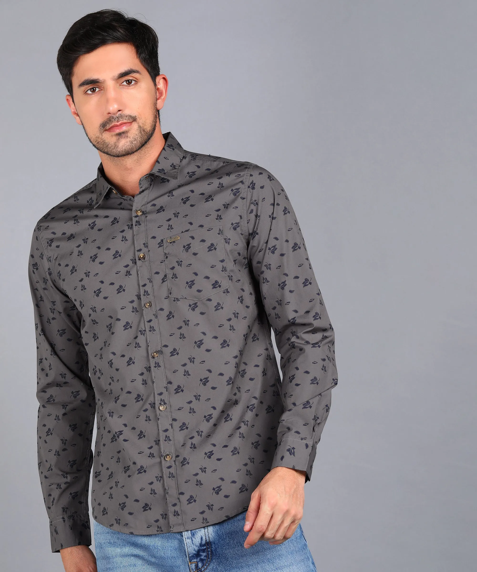 Men's Brown Cotton Full Sleeve Slim Fit Casual Printed Shirt