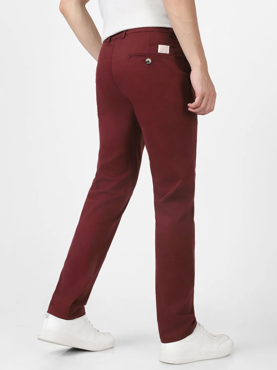 Men's Dark Maroon Cotton Slim Fit Casual Chinos Trousers Stretch