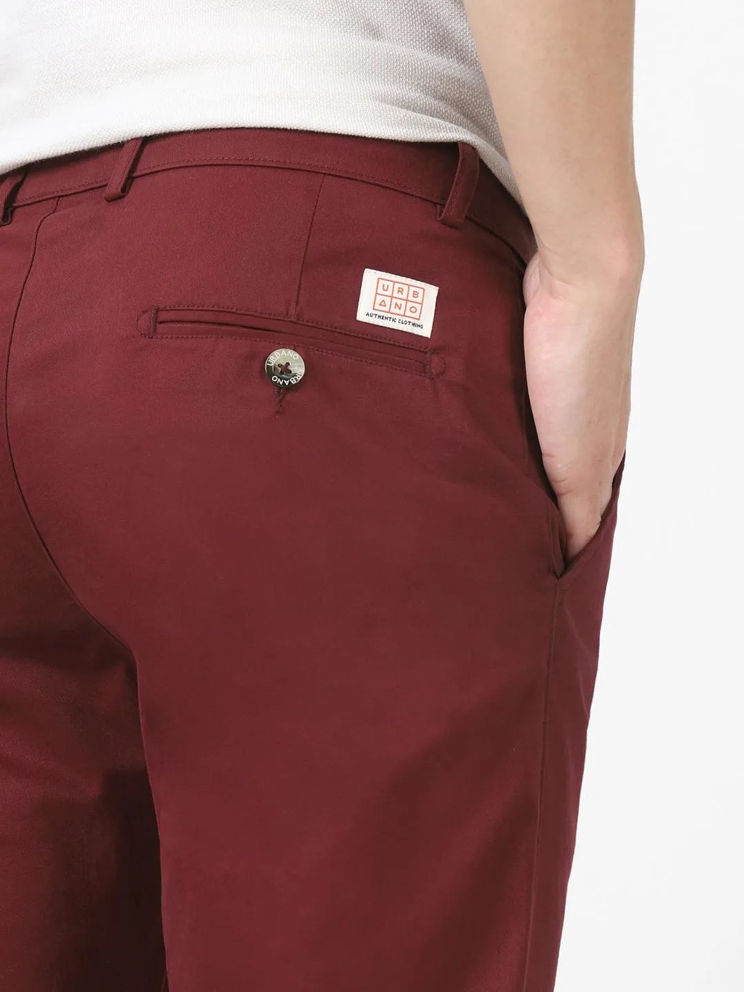 Men's Dark Maroon Cotton Slim Fit Casual Chinos Trousers Stretch