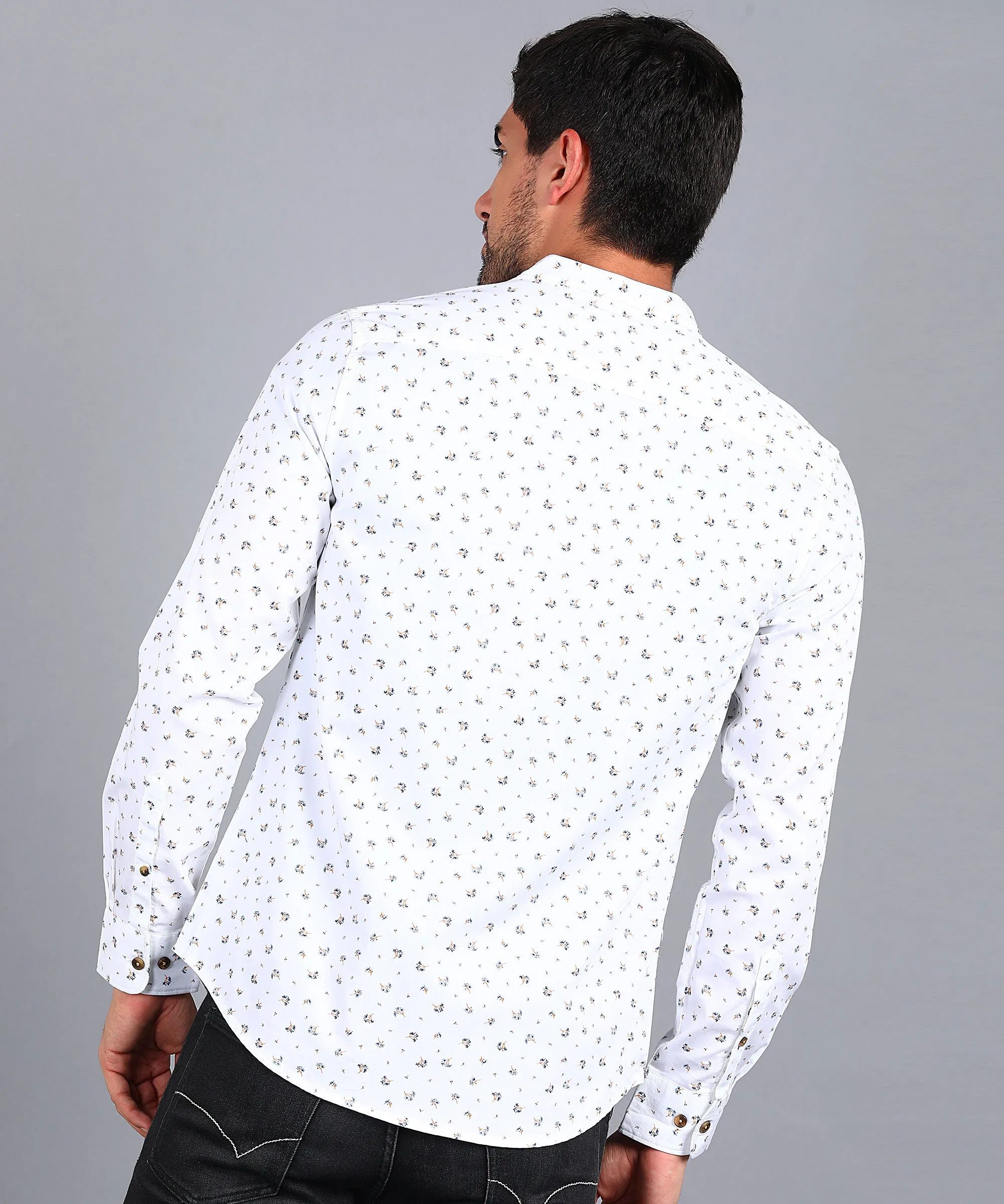 Men's White Cotton Full Sleeve Slim Fit Casual Printed Shirt