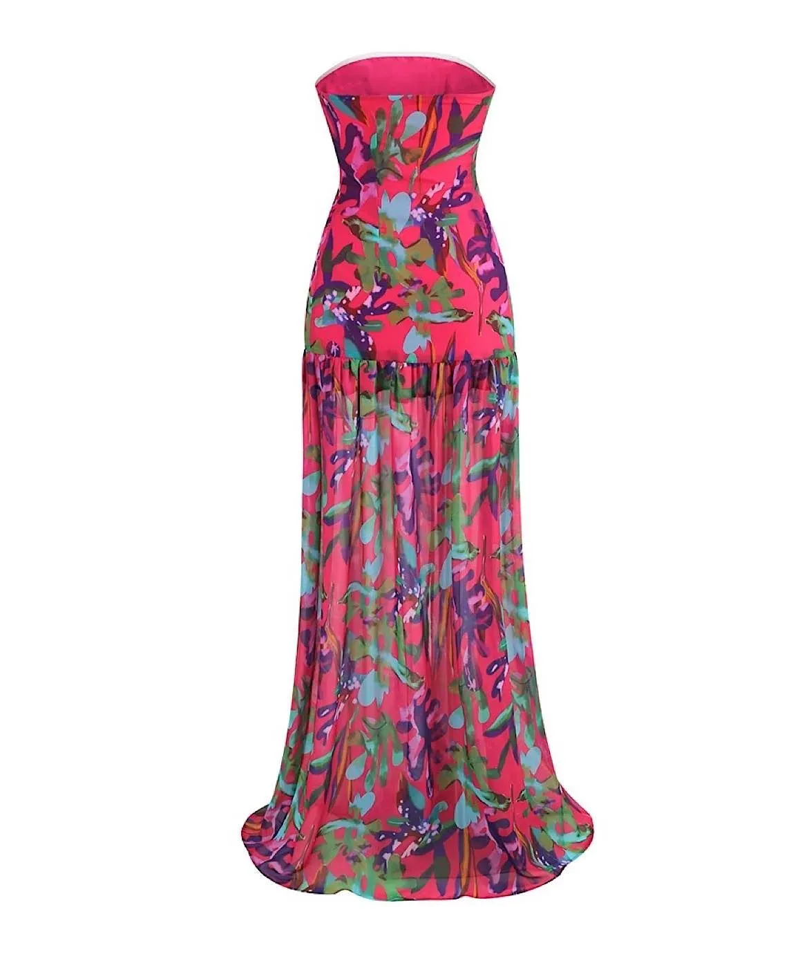 Multi Color Printed Strapless Long Dress