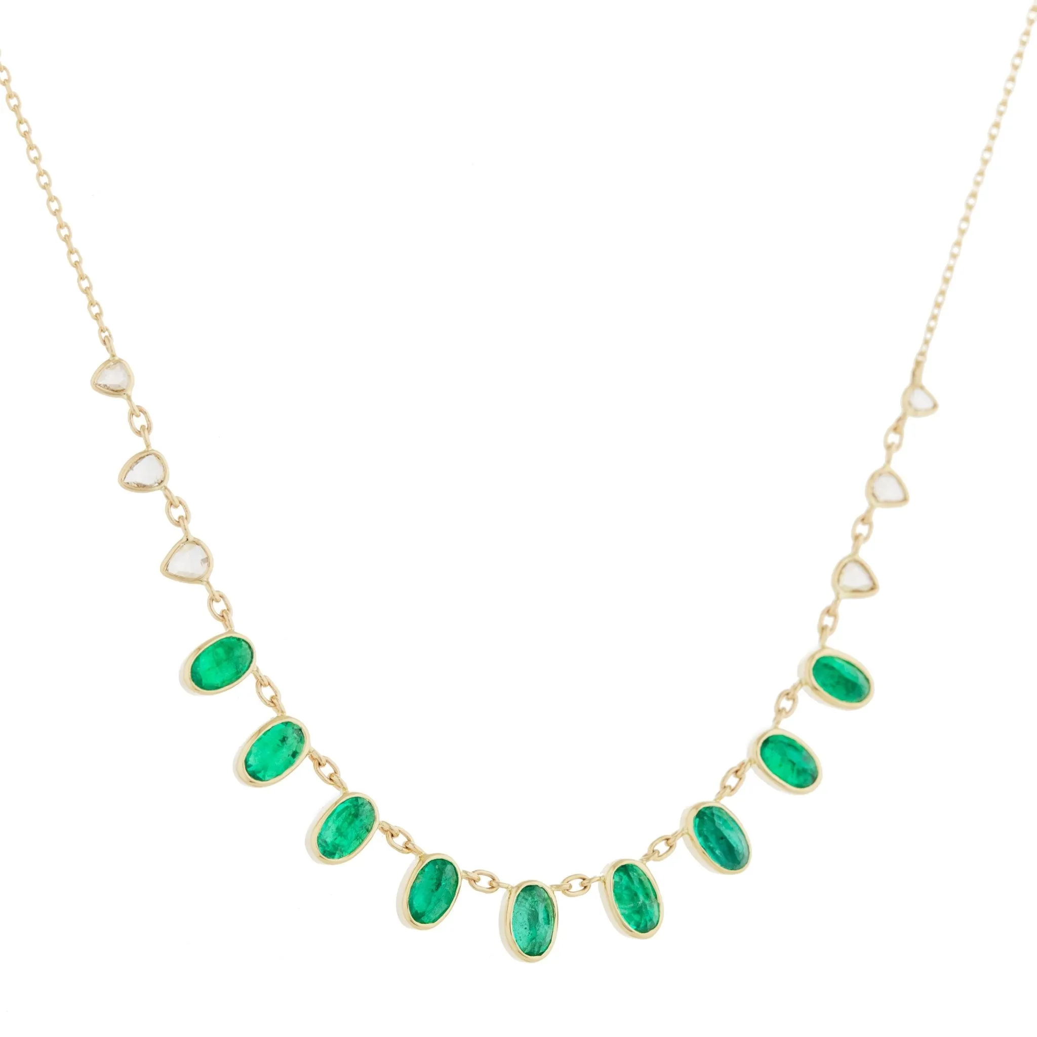 Multi Emerald Drop Necklace with Rosecut Diamonds