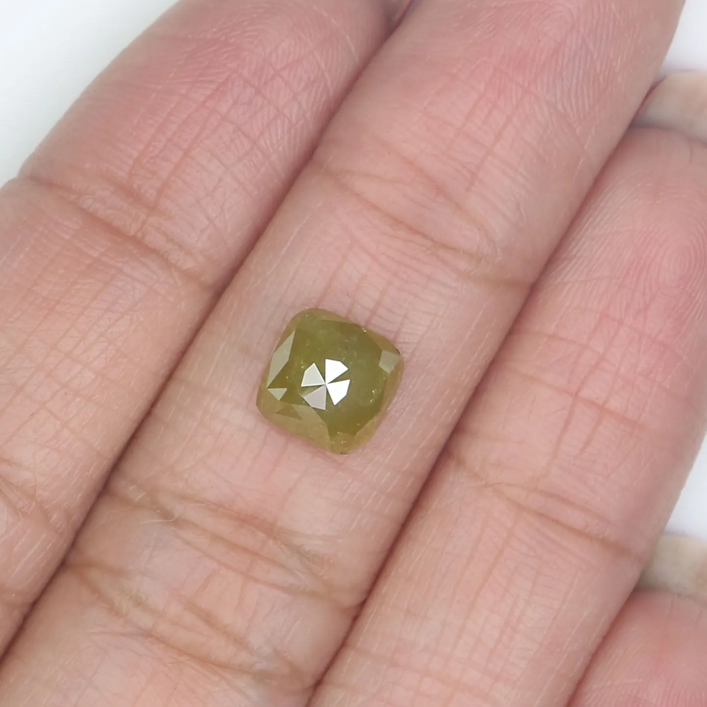 Natural Loose Cushion Yellow Green Color Diamond 2.27 CT 7.00 MM Cushion Shape Rose Cut Diamond L5005