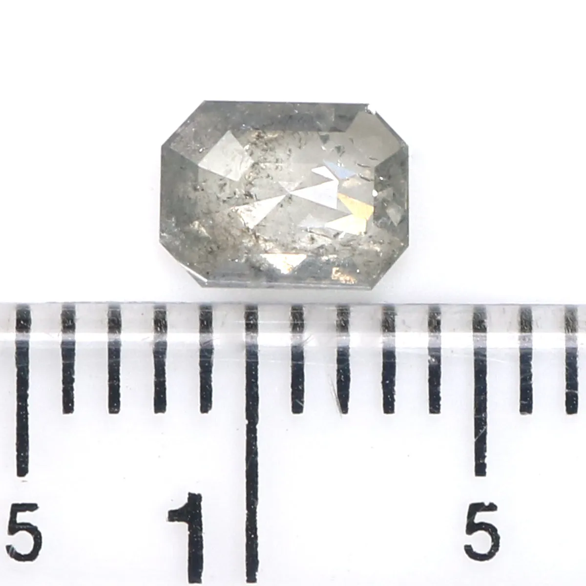 Natural Loose Emerald Salt And Pepper Diamond Black Grey Color 0.53 CT 5.50 MM Emerald Shape Rose Cut Diamond L2018