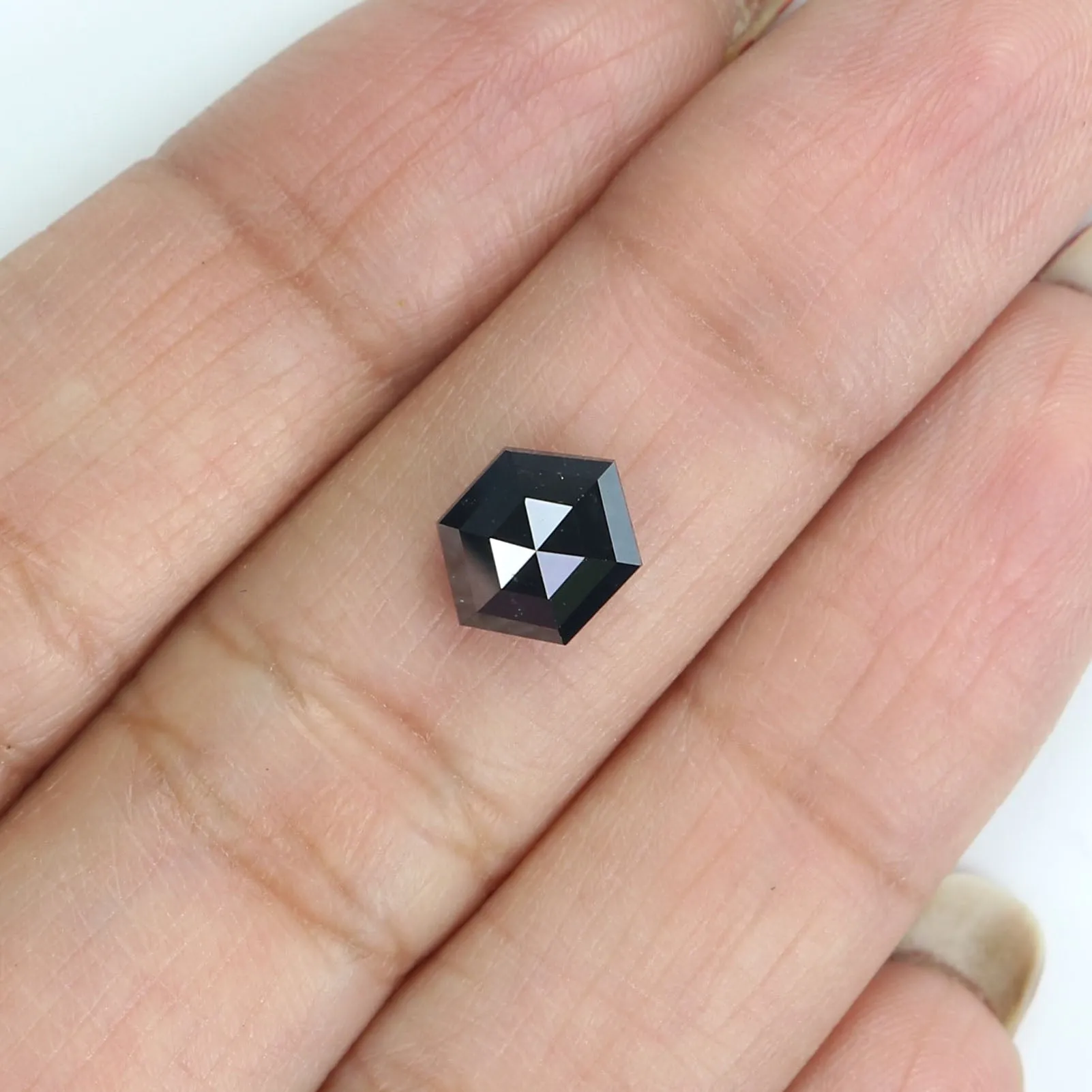 Natural Loose Hexagon Diamond Black Color 1.59 CT 8.35 MM Hexagon Shape Rose Cut Diamond KR2232