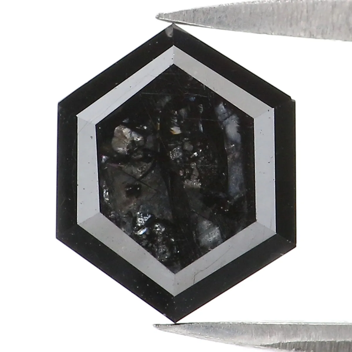 Natural Loose Hexagon Diamond Black Color 1.59 CT 8.35 MM Hexagon Shape Rose Cut Diamond KR2232