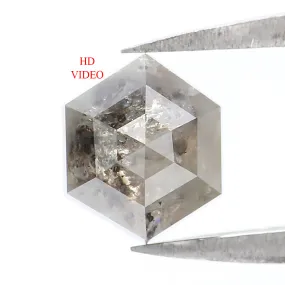 Natural Loose Hexagon Salt And Pepper Diamond Grey Color 1.29 CT 6.70 MM Hexagon Shape Rose Cut Diamond KR2007