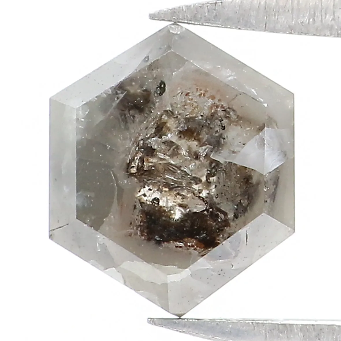 Natural Loose Hexagon Salt And Pepper Diamond Grey Color 1.29 CT 6.70 MM Hexagon Shape Rose Cut Diamond KR2007