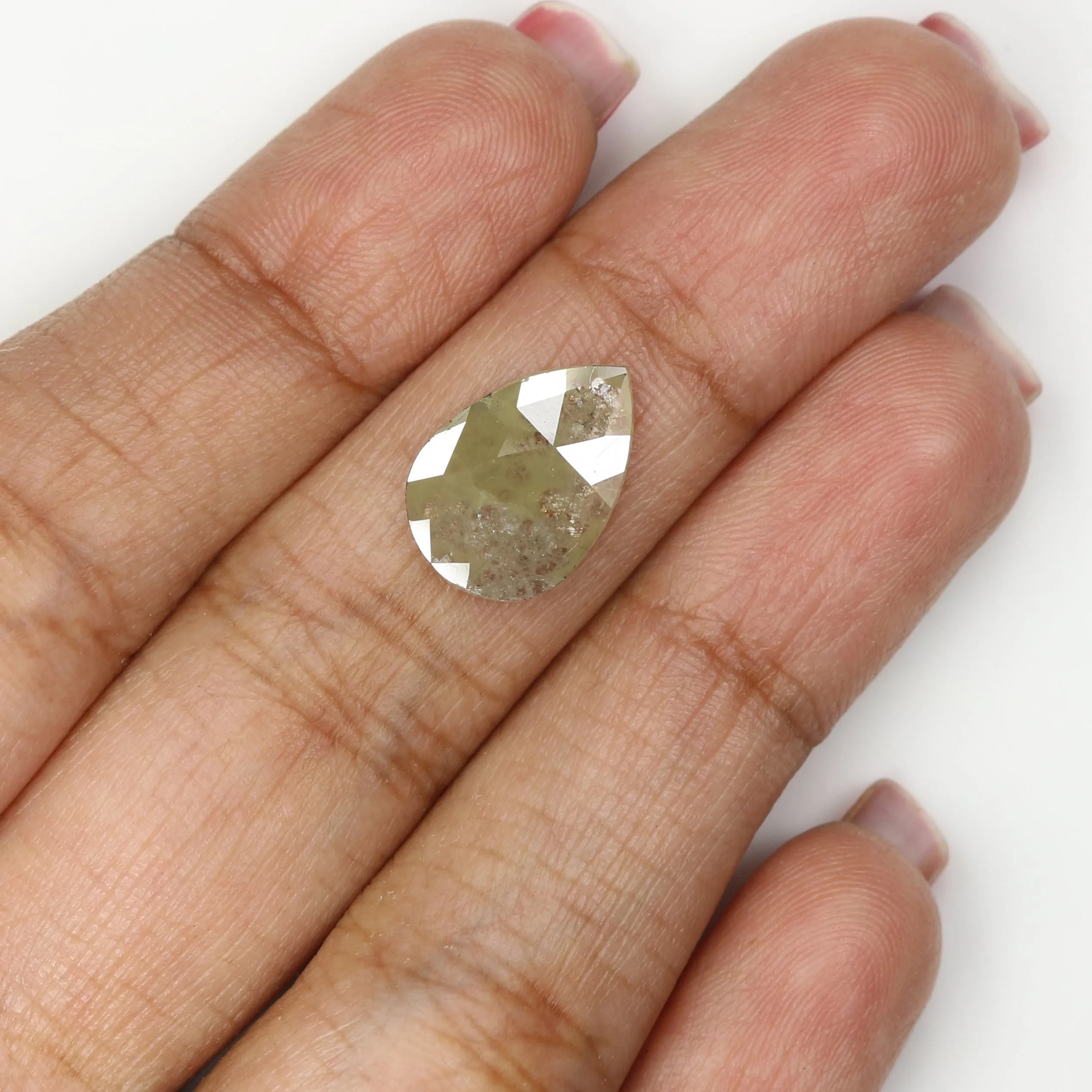 Natural Loose Pear Grey Yellow Color Diamond 2.35 CT 13.85 MM Pear Shape Rose Cut Diamond L1556