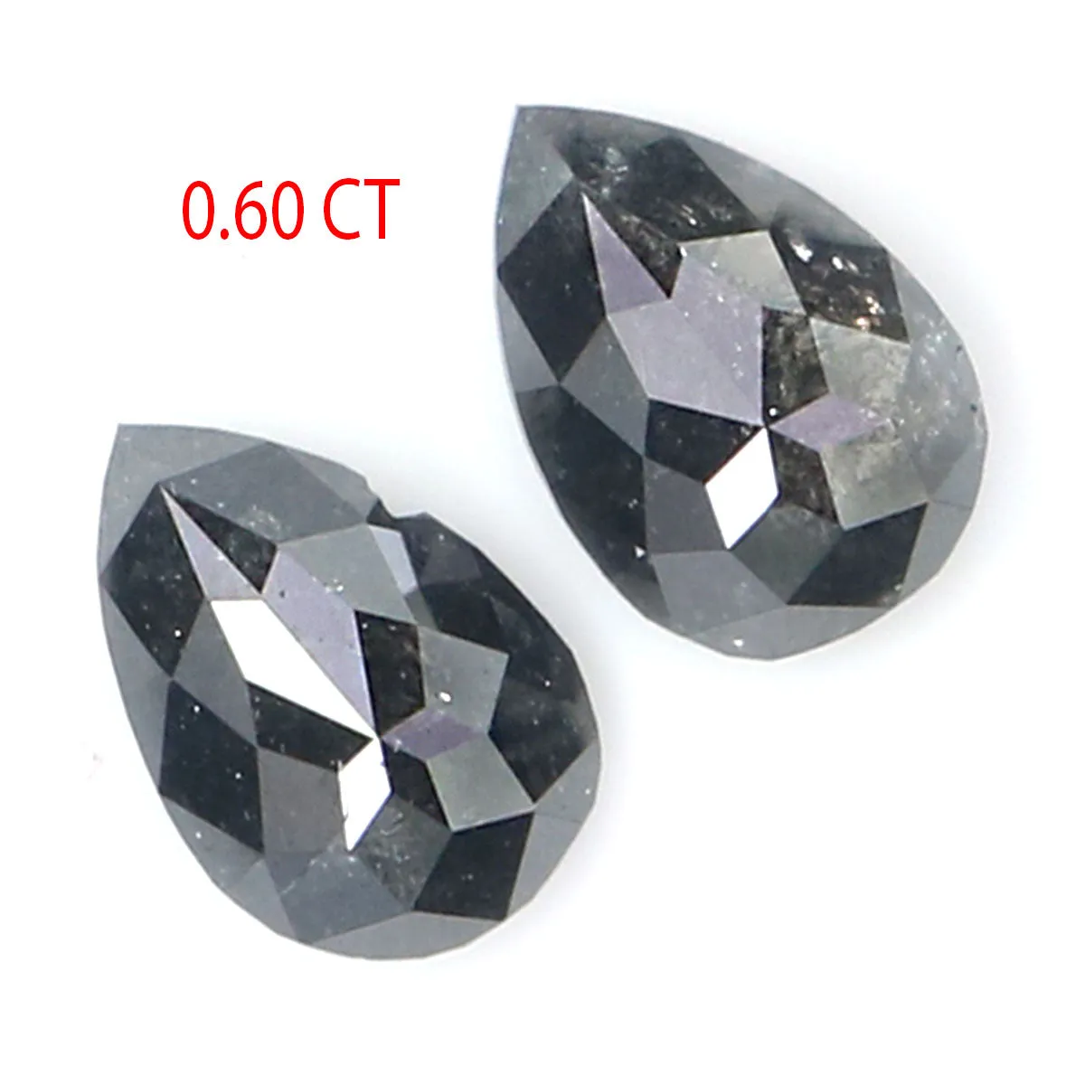 Natural Loose Pear Salt And Pepper Diamond Black Grey Color 0.60 CT 5.34 MM Pear Shape Rose Cut Diamond L2447